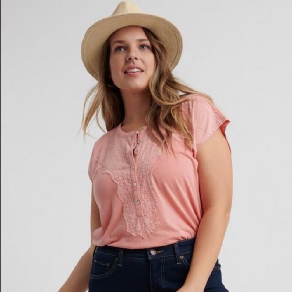 Lucky Brand Washed Appliqué Henley tee